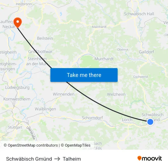 Schwäbisch Gmünd to Talheim map