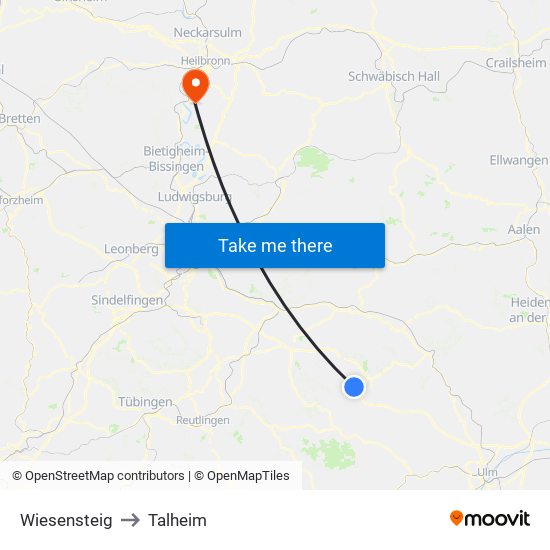 Wiesensteig to Talheim map