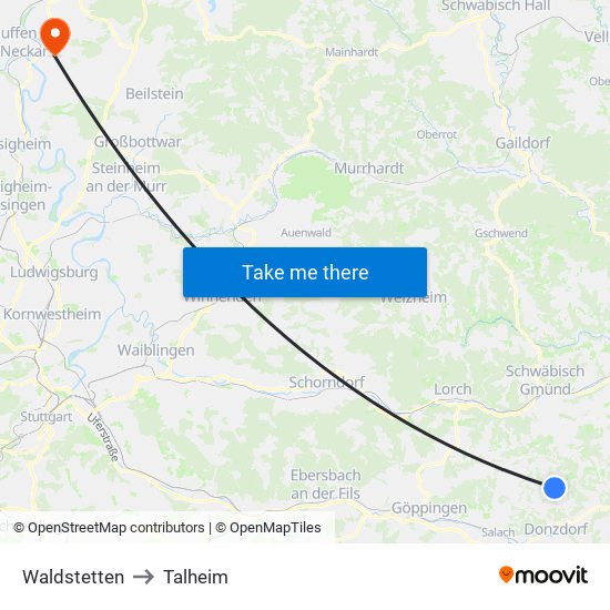 Waldstetten to Talheim map