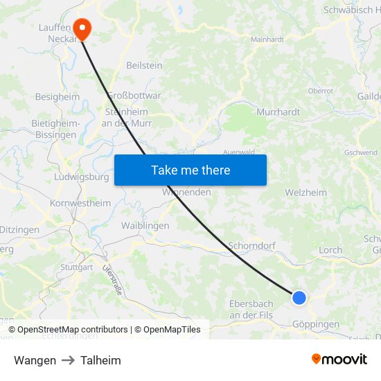 Wangen to Talheim map