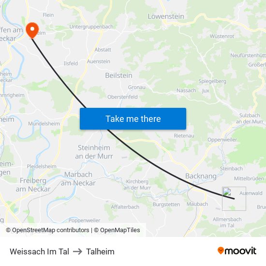Weissach Im Tal to Talheim map