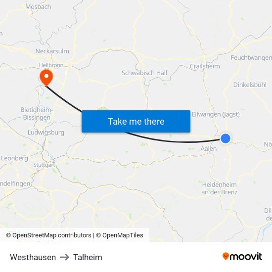 Westhausen to Talheim map