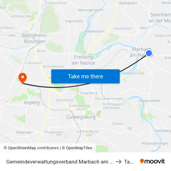 Gemeindeverwaltungsverband Marbach am Neckar to Tamm map