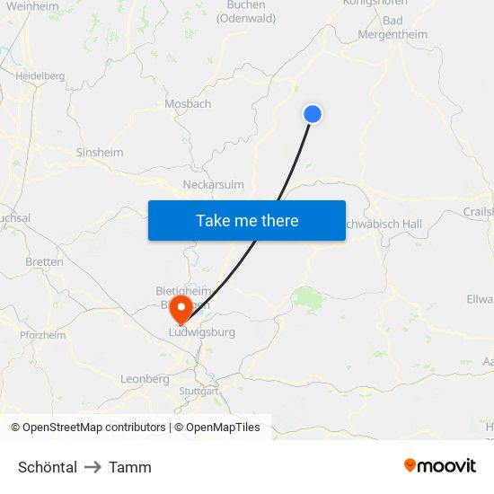 Schöntal to Tamm map