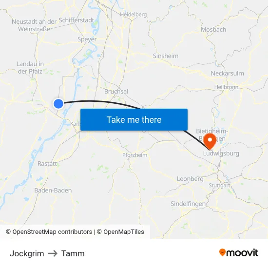 Jockgrim to Tamm map