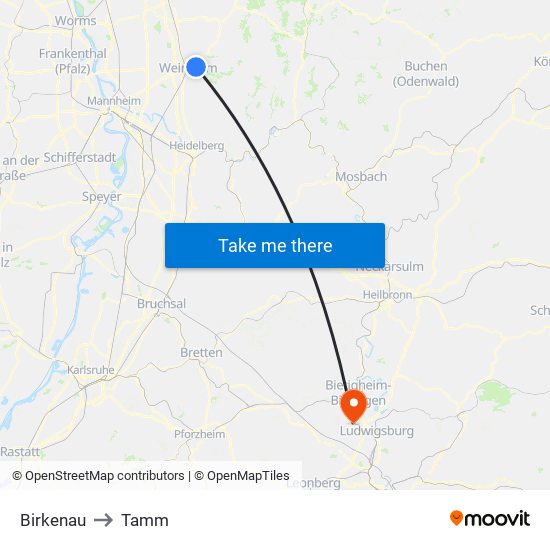 Birkenau to Tamm map