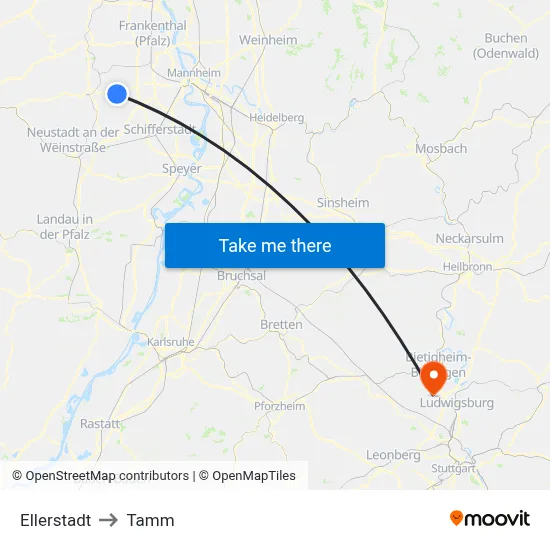 Ellerstadt to Tamm map