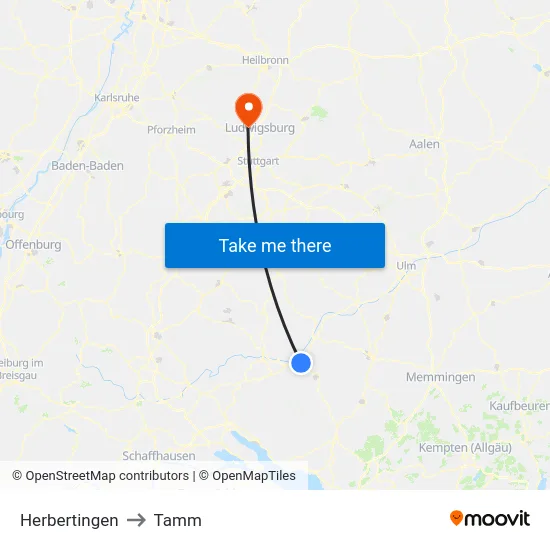 Herbertingen to Tamm map