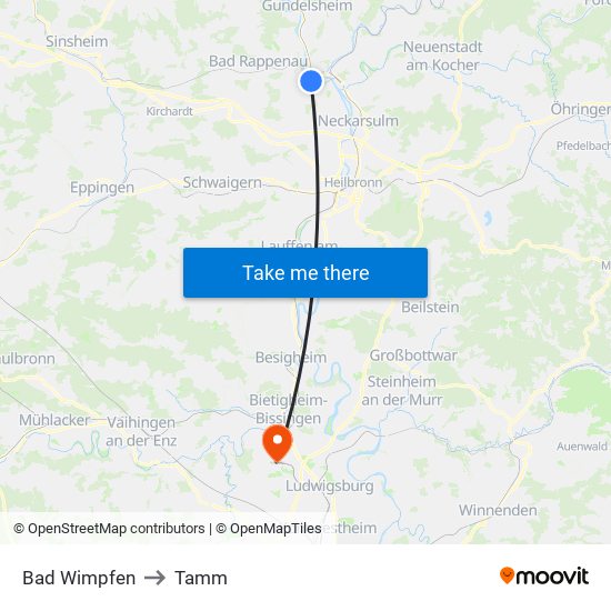 Bad Wimpfen to Tamm map