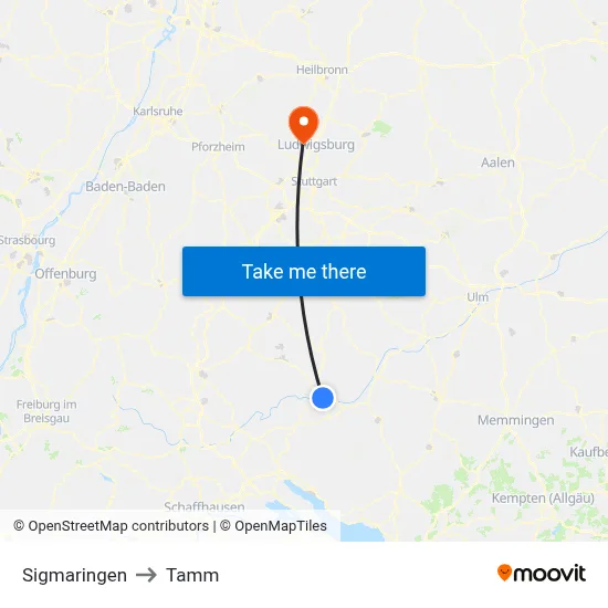 Sigmaringen to Tamm map