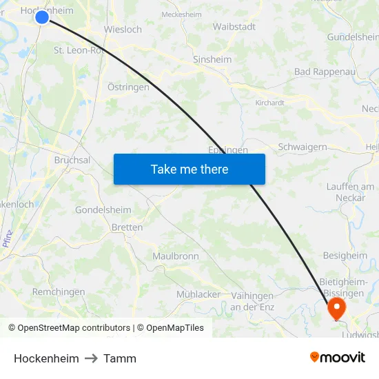 Hockenheim to Tamm map