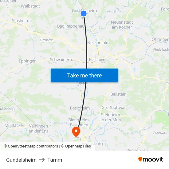 Gundelsheim to Tamm map