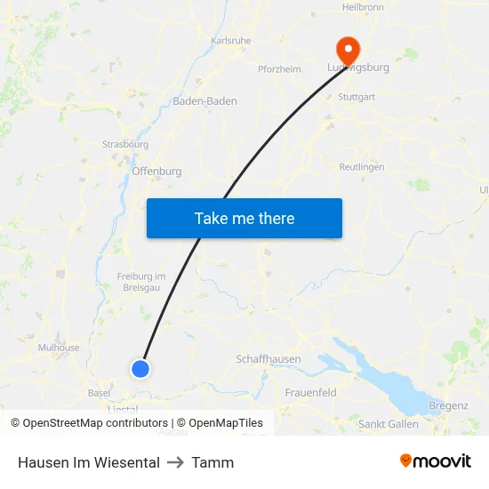 Hausen Im Wiesental to Tamm map