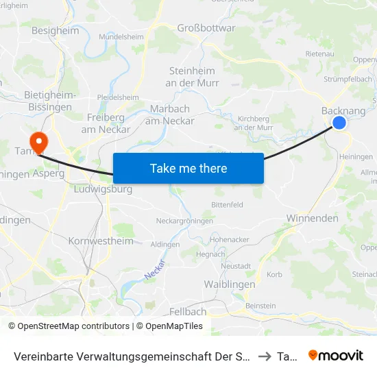 Vereinbarte Verwaltungsgemeinschaft Der Stadt Backnang to Tamm map