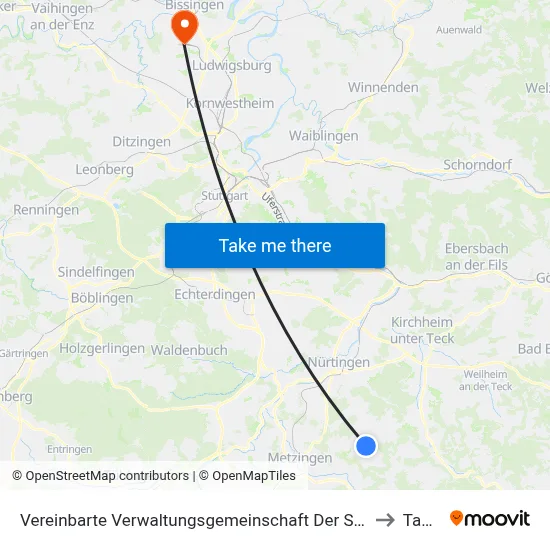 Vereinbarte Verwaltungsgemeinschaft Der Stadt Neuffen to Tamm map