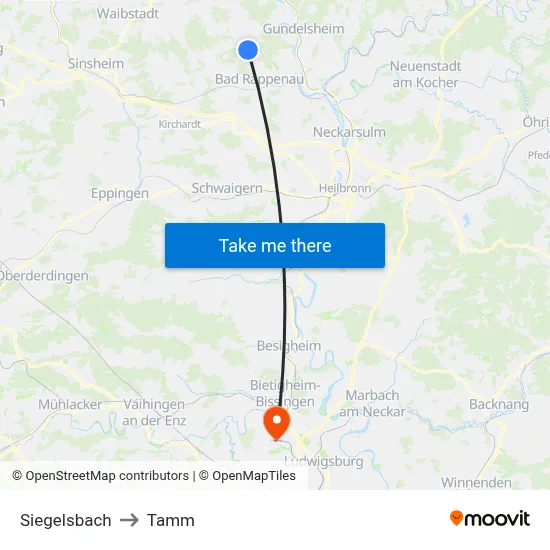 Siegelsbach to Tamm map