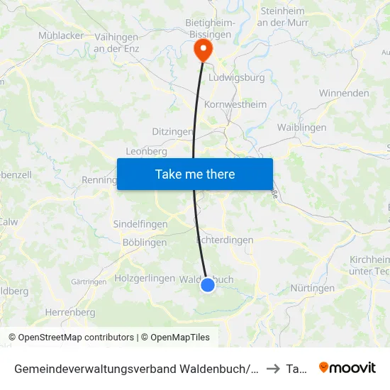 Gemeindeverwaltungsverband Waldenbuch/Steinenbronn to Tamm map