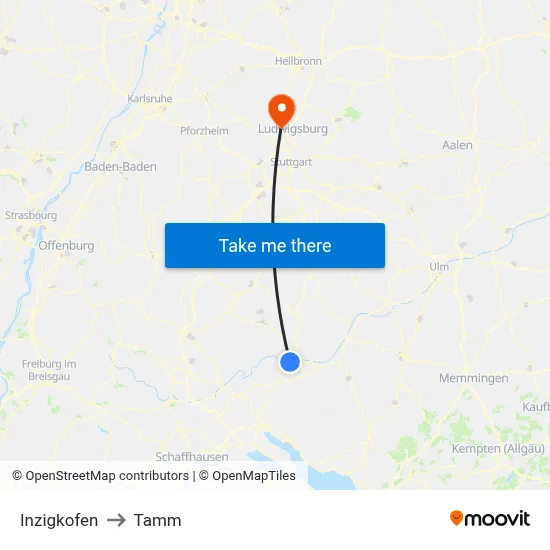 Inzigkofen to Tamm map