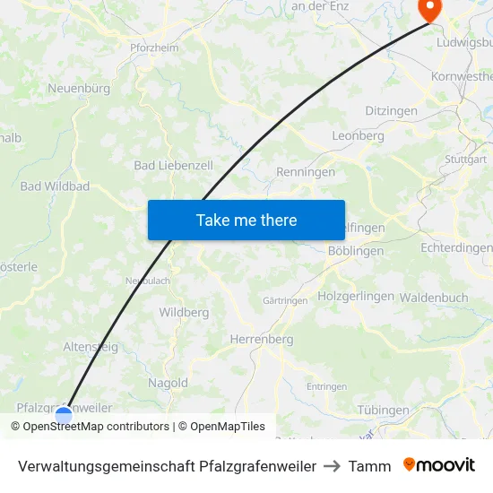 Verwaltungsgemeinschaft Pfalzgrafenweiler to Tamm map