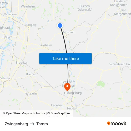 Zwingenberg to Tamm map