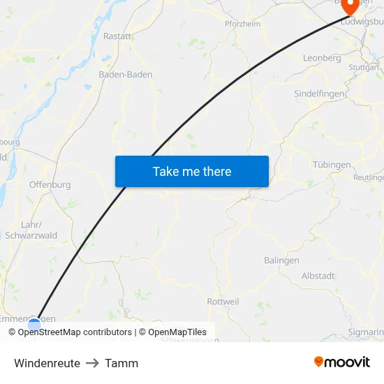 Windenreute to Tamm map