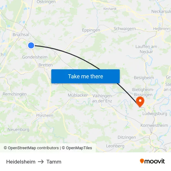 Heidelsheim to Tamm map