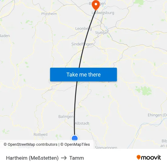 Hartheim (Meßstetten) to Tamm map