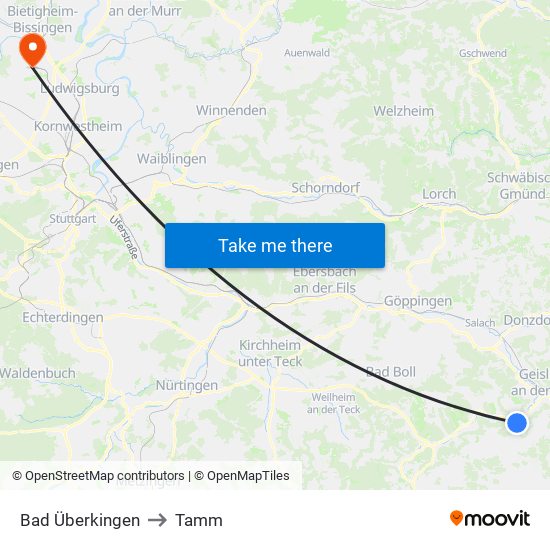 Bad Überkingen to Tamm map