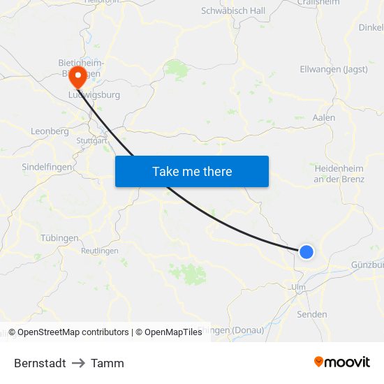 Bernstadt to Tamm map