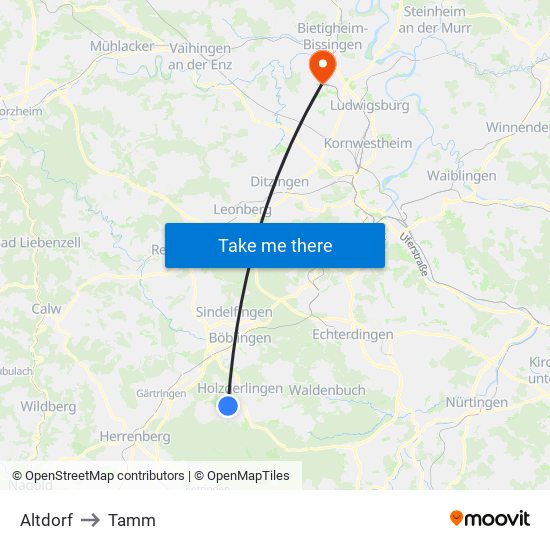 Altdorf to Tamm map