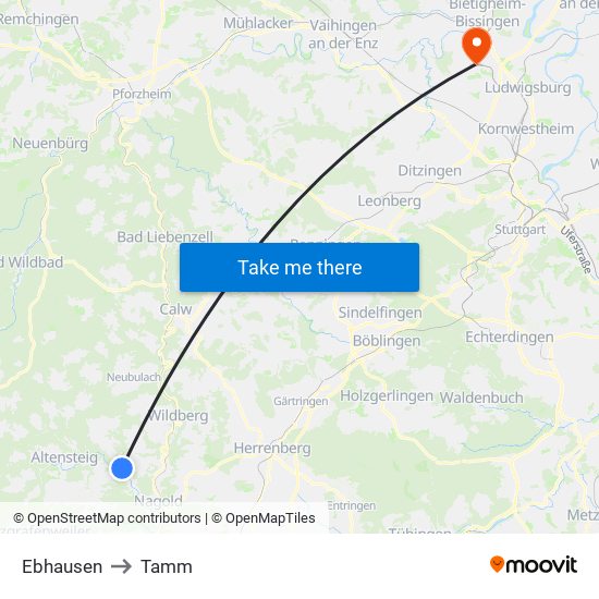 Ebhausen to Tamm map