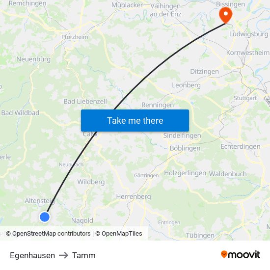 Egenhausen to Tamm map