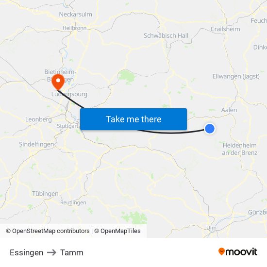 Essingen to Tamm map