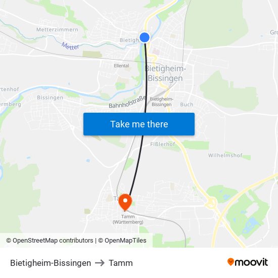 Bietigheim-Bissingen to Tamm map