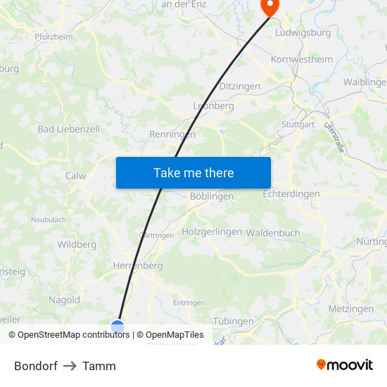 Bondorf to Tamm map