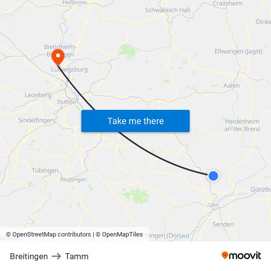 Breitingen to Tamm map