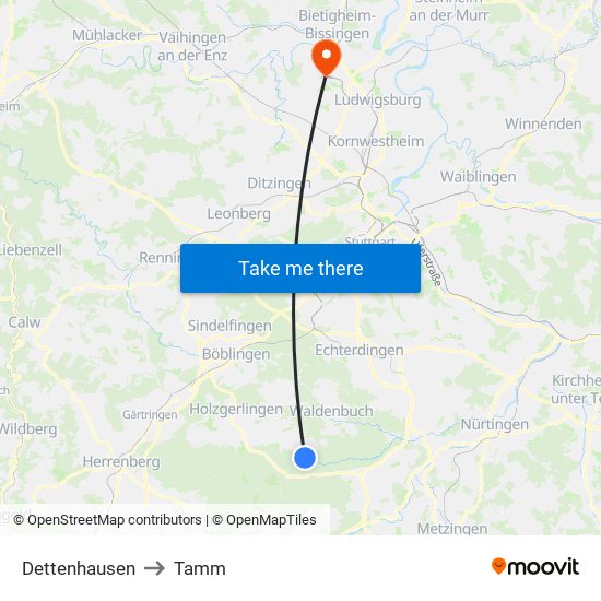 Dettenhausen to Tamm map