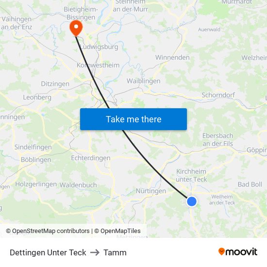 Dettingen Unter Teck to Tamm map