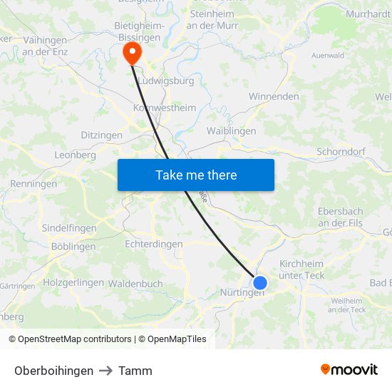 Oberboihingen to Tamm map