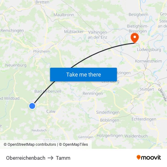 Oberreichenbach to Tamm map
