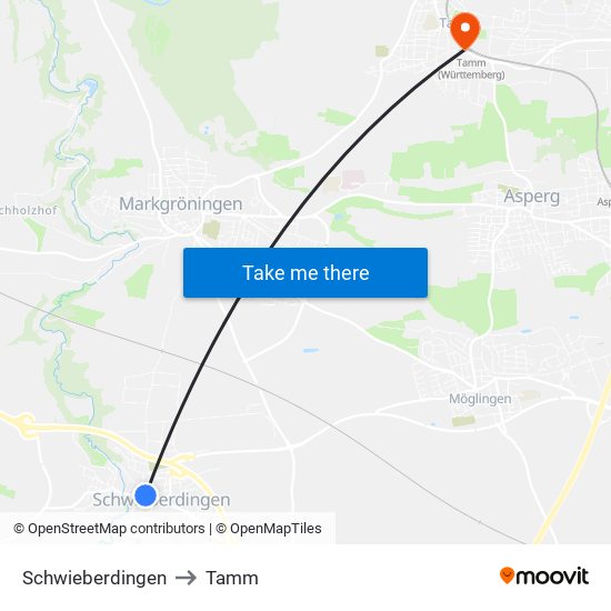 Schwieberdingen to Tamm map