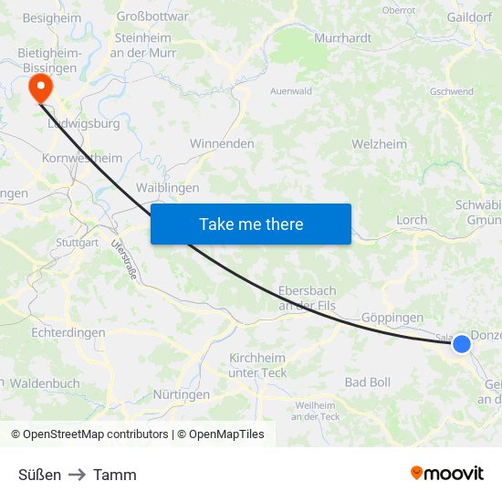 Süßen to Tamm map