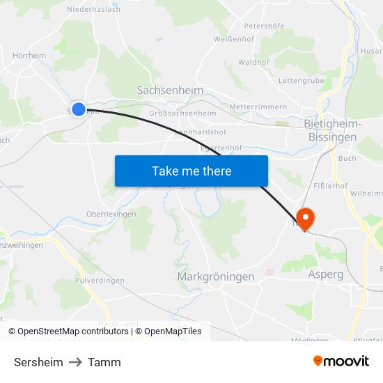 Sersheim to Tamm map