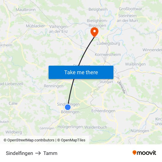 Sindelfingen to Tamm map