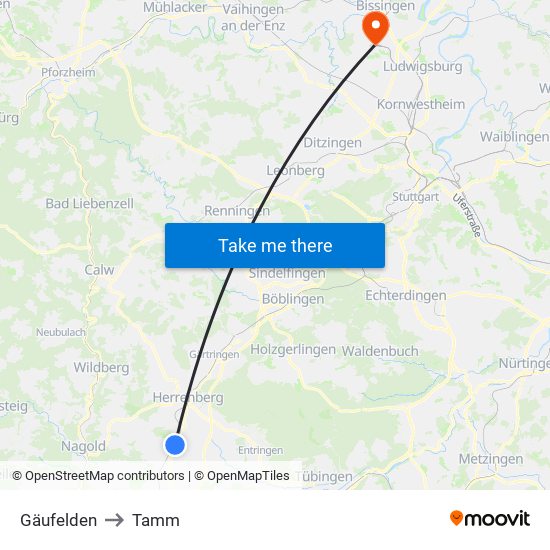 Gäufelden to Tamm map