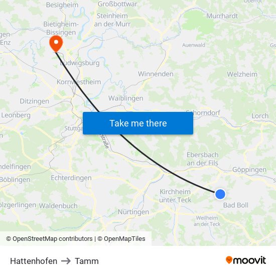 Hattenhofen to Tamm map