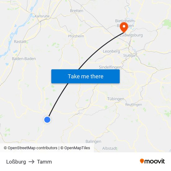 Loßburg to Tamm map