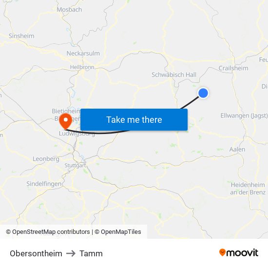 Obersontheim to Tamm map
