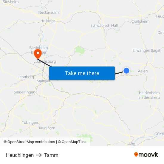 Heuchlingen to Tamm map