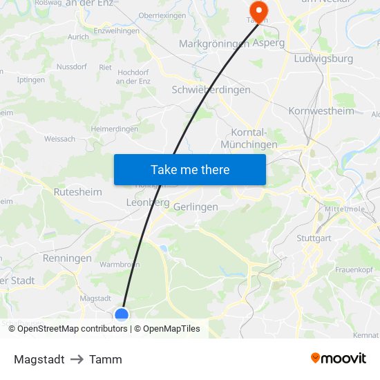 Magstadt to Tamm map